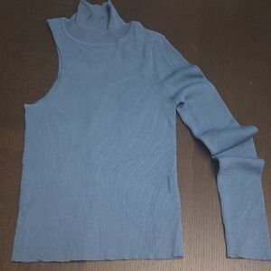 Zara Blue Ribbed Turtleneck Top One Arm